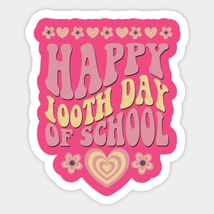 Happy 100th Day of School Pink Retro Groovy Sticker